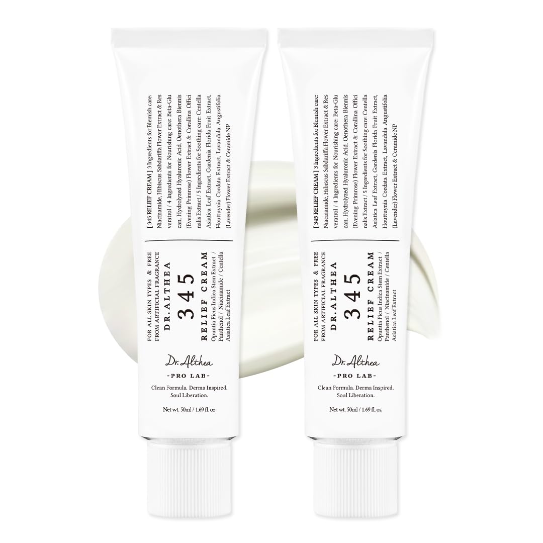Dr.Althea 345 Relief Cream | Daily Face Moisturizer | Blemish Relief Care | Soothing Recovery & Moisture with Niacinamide Panthenol | Korean Vegan Skin Care for All Skin Types | 1.7 Fl Oz (Pack of 2)